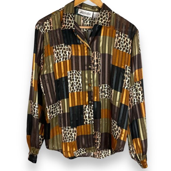 Vintage NWT Nordstrom Deadstock Top Animal Print Women Semi-Sheer Leopard Blouse - Picture 1 of 12